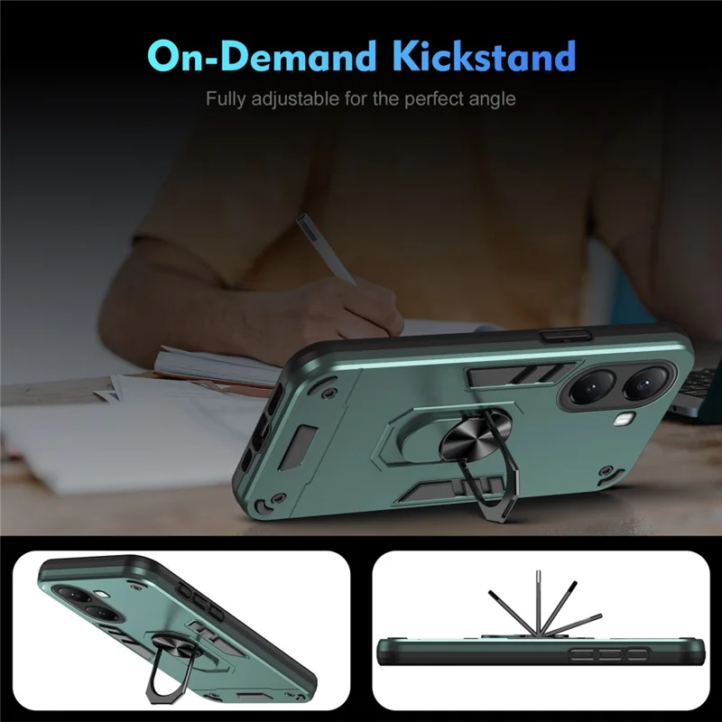 For Xiaomi Poco X7 Pro 5G Case PC + TPU Drop Defend Phone Cover with Ring Kickstand - Green-Cellmalls