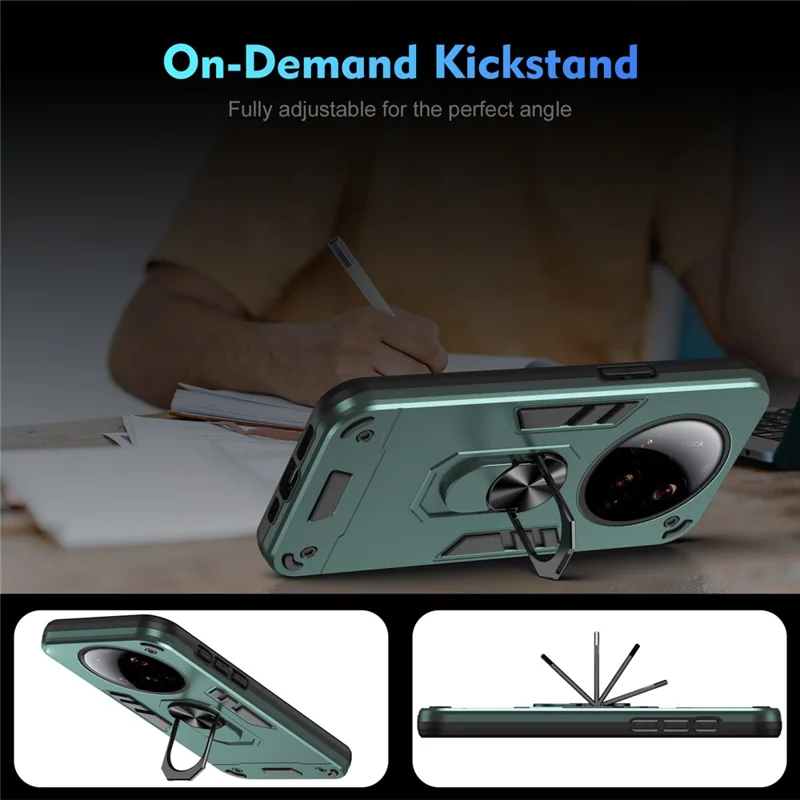 For Xiaomi 15 Ultra Case PC + TPU Drop Defend Phone Cover with Ring Kickstand - Green-Cellmalls
