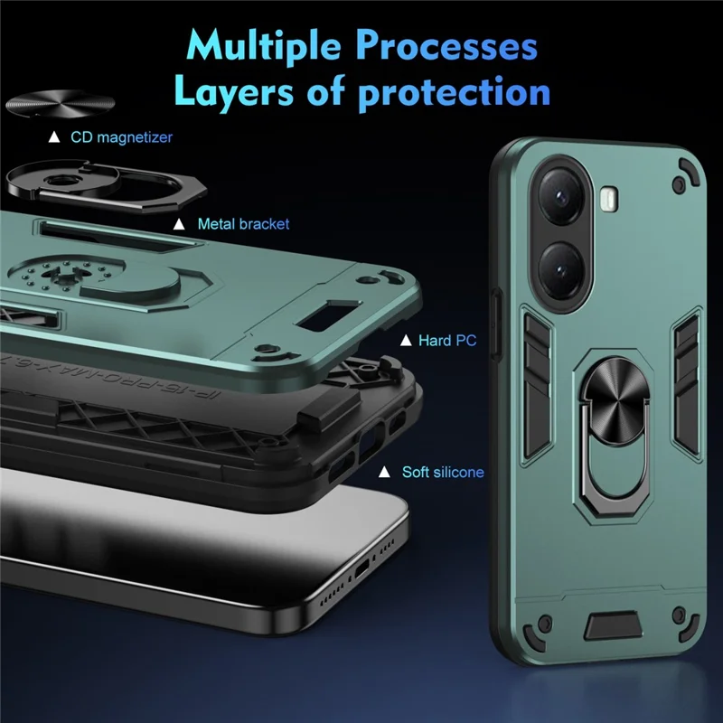 For Xiaomi Poco X7 Pro 5G Case PC + TPU Drop Defend Phone Cover with Ring Kickstand - Green-Cellmalls