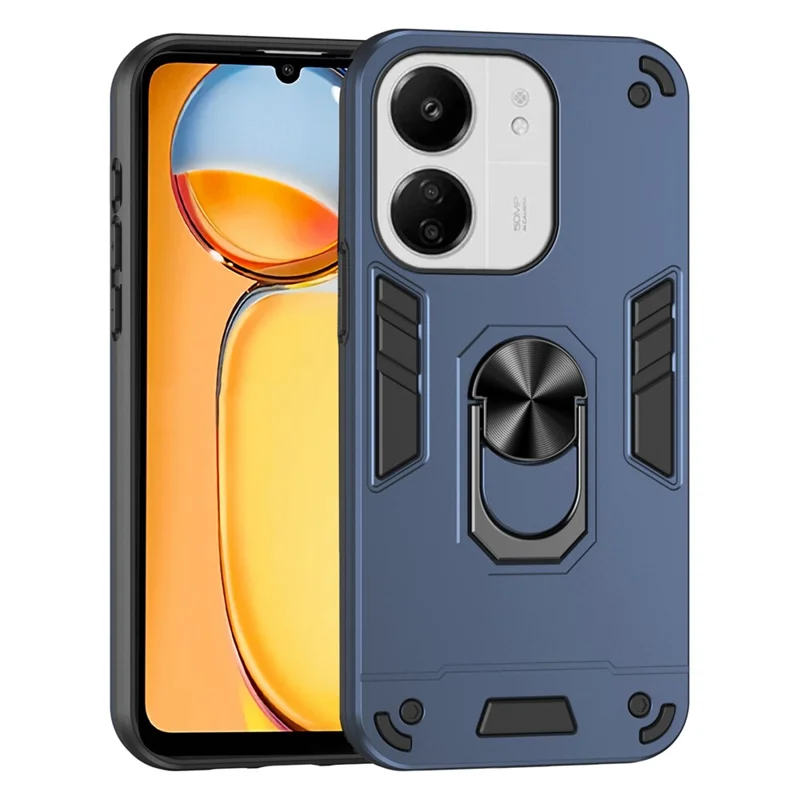 For Xiaomi Redmi 13C 5G / 13C 4G / 13R 5G / Poco C65 4G / Poco M6 5G Case PC+TPU Drop Defend Phone Cover with Ring Kickstand - Black-Cellmalls