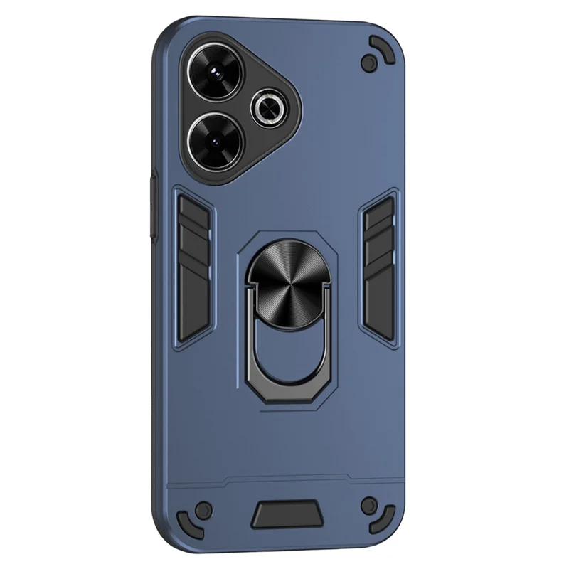 For Xiaomi Redmi 13 4G Case PC+TPU Drop Defend Phone Cover with Ring Kickstand - Black-Cellmalls