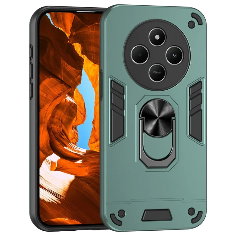 For Xiaomi Redmi 14C 4G / 14R 5G / Poco C75 4G Case PC+TPU Drop Defend Phone Cover with Ring Kickstand - Black-Cellmalls