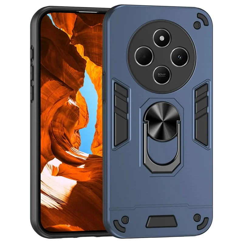 For Xiaomi Redmi 14C 4G / 14R 5G / Poco C75 4G Case PC+TPU Drop Defend Phone Cover with Ring Kickstand - Black-Cellmalls