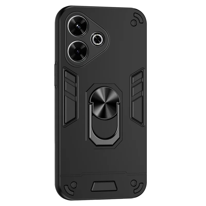 For Xiaomi Redmi 13 4G Case PC+TPU Drop Defend Phone Cover with Ring Kickstand - Black-Cellmalls
