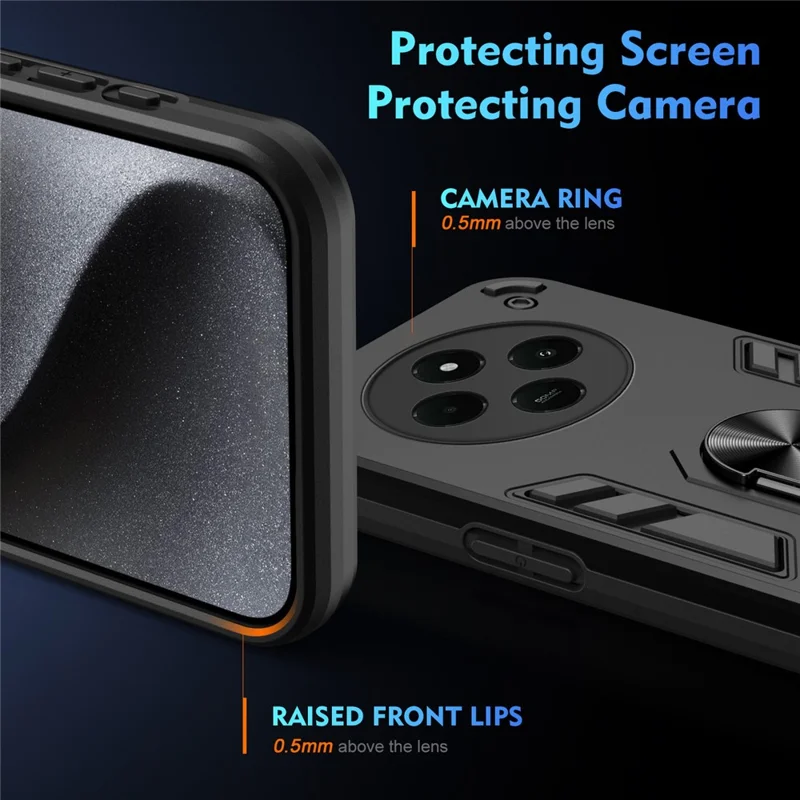 For Xiaomi Redmi A4 5G Case PC+TPU Drop Defend Phone Cover with Ring Kickstand - Black-Cellmalls