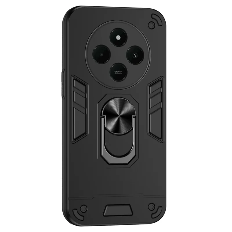 For Xiaomi Redmi A4 5G Case PC+TPU Drop Defend Phone Cover with Ring Kickstand - Black-Cellmalls