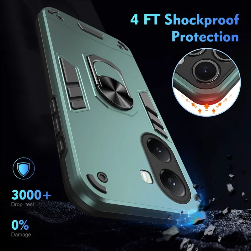 For Xiaomi Poco X7 Pro 5G Case PC + TPU Drop Defend Phone Cover with Ring Kickstand - Green-Cellmalls