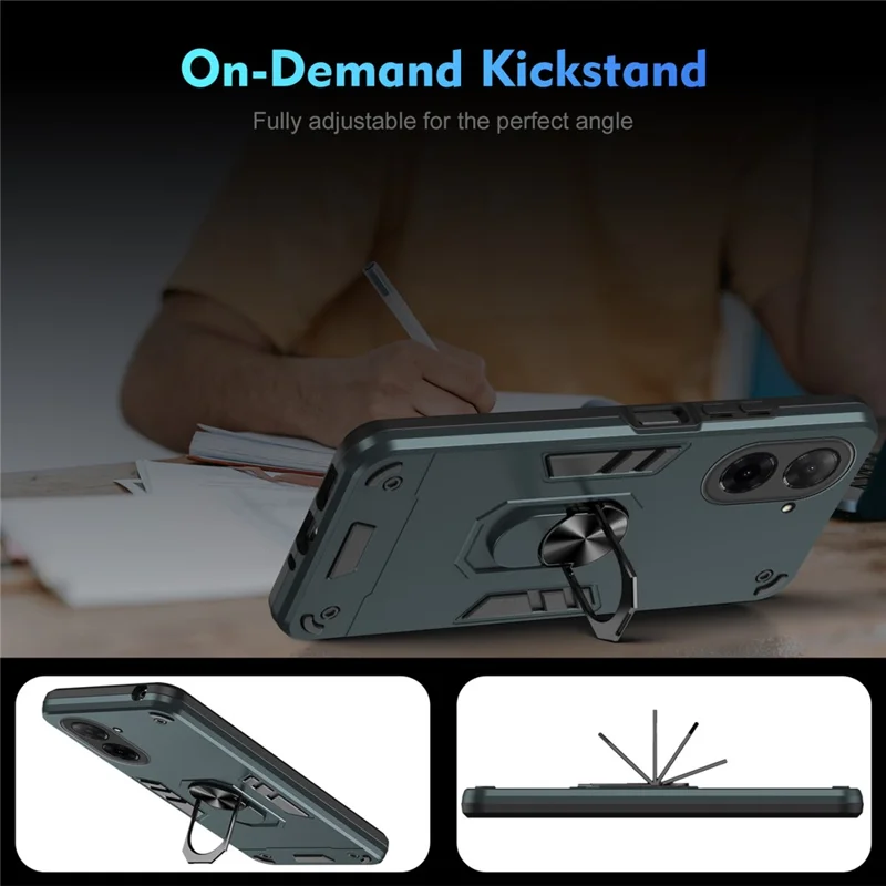 For Xiaomi Redmi A5 4G (171.7mm)  /  Poco C71 4G Case PC + TPU Drop Defend Phone Cover with Ring Kickstand - Green-Cellmalls