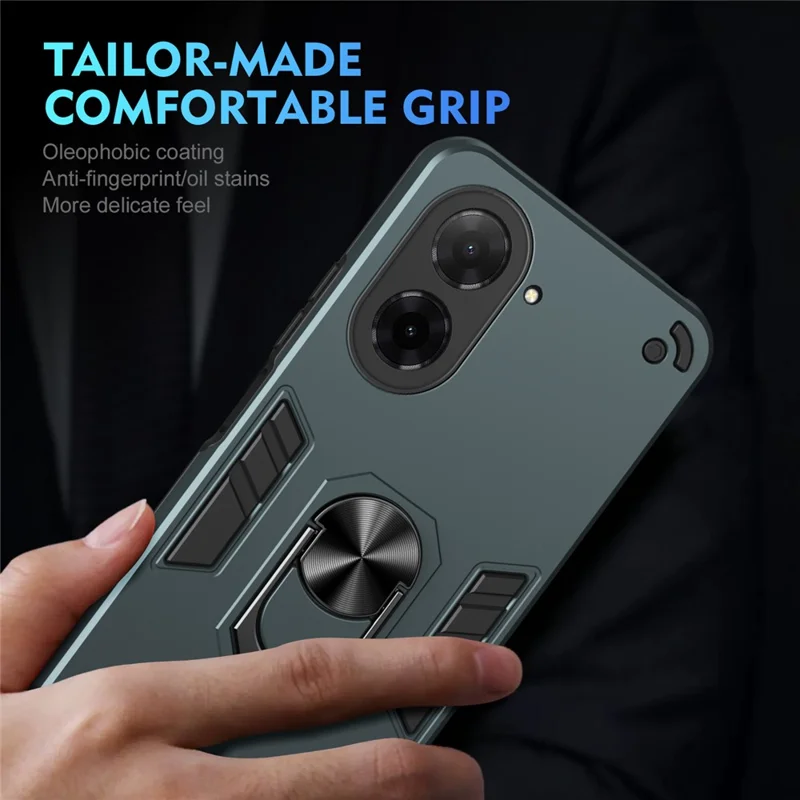 For Xiaomi Redmi A5 4G (171.7mm)  /  Poco C71 4G Case PC + TPU Drop Defend Phone Cover with Ring Kickstand - Green-Cellmalls