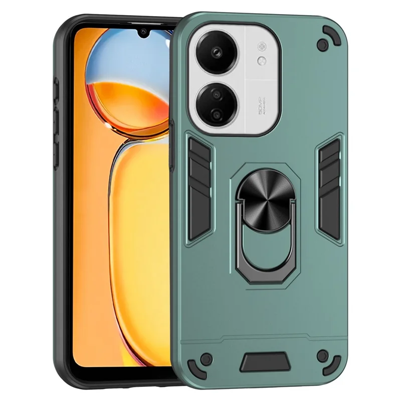 For Xiaomi Redmi 13C 5G / 13C 4G / 13R 5G / Poco C65 4G / Poco M6 5G Case PC+TPU Drop Defend Phone Cover with Ring Kickstand - Black-Cellmalls