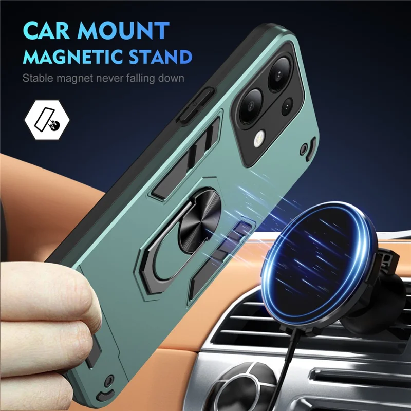 For Xiaomi Redmi Note 13 4G Case PC+TPU Shock-Absorption Phone Cover Support Magnetic Car Mount - Green-Cellmalls