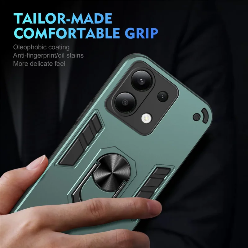 For Xiaomi Redmi Note 13 4G Case PC+TPU Shock-Absorption Phone Cover Support Magnetic Car Mount - Green-Cellmalls