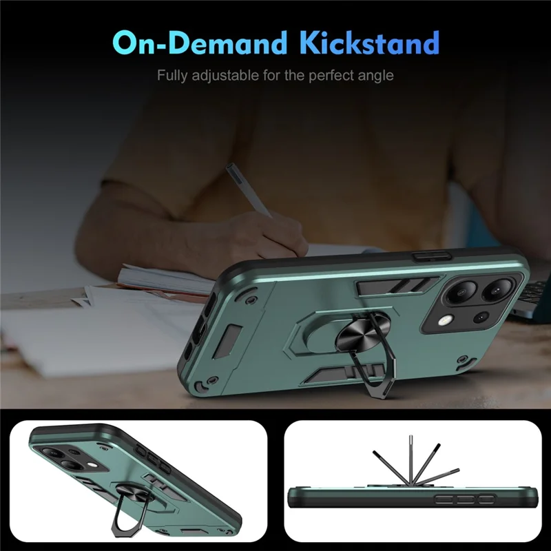 For Xiaomi Redmi Note 13 4G Case PC+TPU Shock-Absorption Phone Cover Support Magnetic Car Mount - Green-Cellmalls