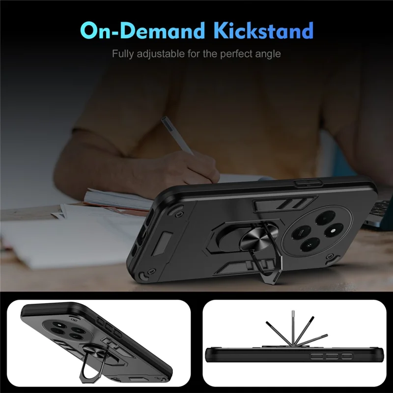 For Xiaomi Redmi A4 5G Case PC+TPU Drop Defend Phone Cover with Ring Kickstand - Black-Cellmalls