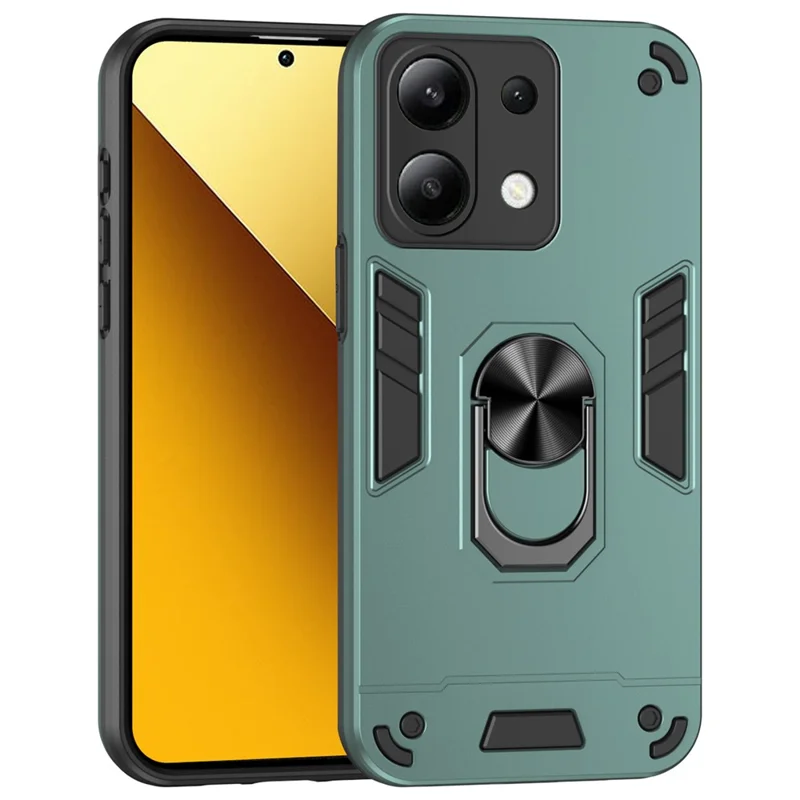 For Xiaomi Redmi Note 13 4G Case PC+TPU Shock-Absorption Phone Cover Support Magnetic Car Mount - Green-Cellmalls