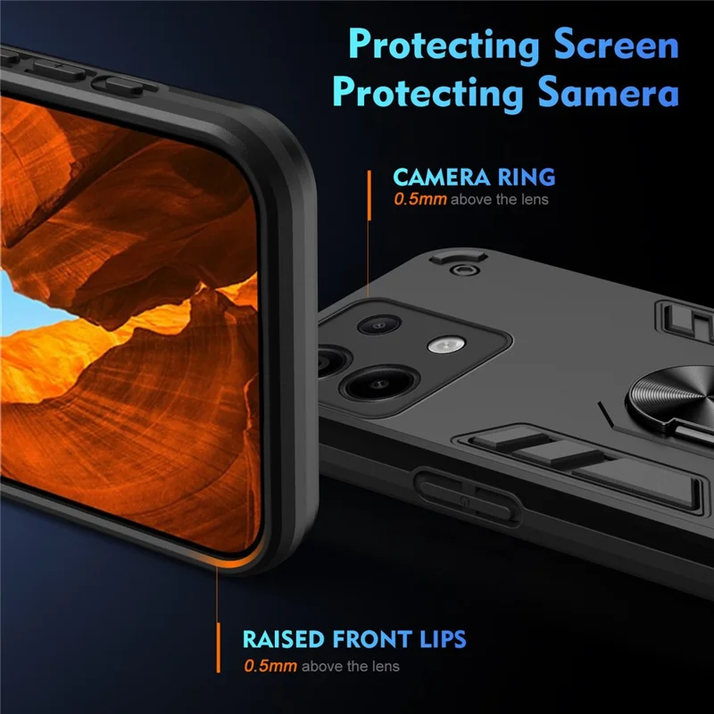 For Xiaomi Redmi Note 13 5G Case Kickstand Hard PC Soft TPU Phone Cover - Black-Cellmalls