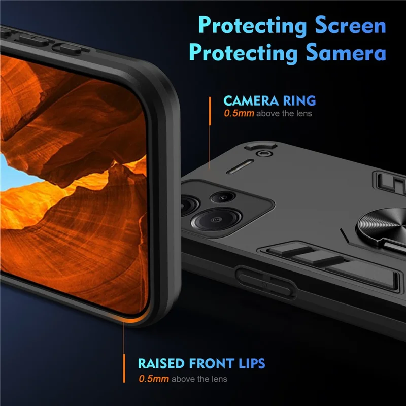 For Xiaomi Redmi Note 13 Pro+ 5G Case Rotating Kickstand PC+TPU Phone Cover - Black-Cellmalls
