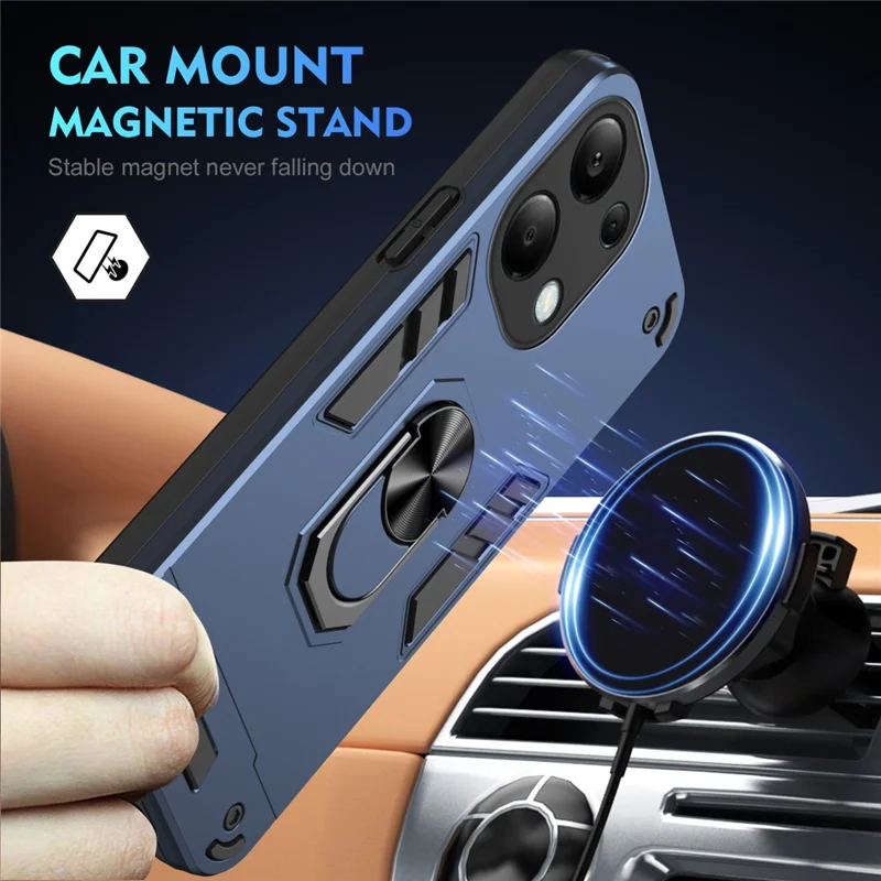 For Xiaomi Redmi Note 13 Pro 4G / Poco M6 Pro 4G Case Magnetic Car Mount Kickstand Phone Cover - Blue-Cellmalls