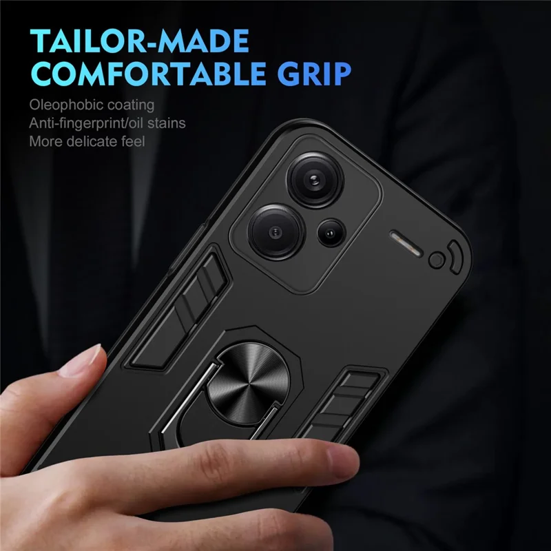 For Xiaomi Redmi Note 13 Pro+ 5G Case Rotating Kickstand PC+TPU Phone Cover - Black-Cellmalls
