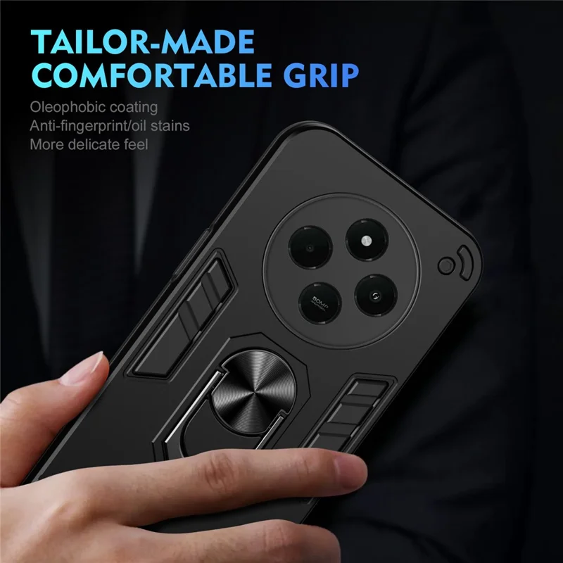 For Xiaomi Redmi A4 5G Case PC+TPU Drop Defend Phone Cover with Ring Kickstand - Black-Cellmalls