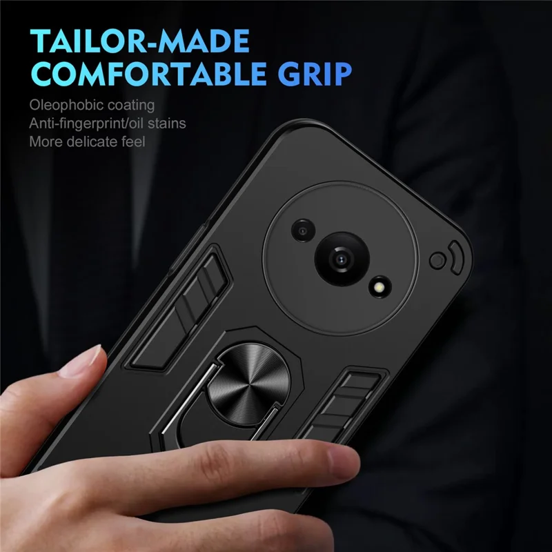 For Xiaomi Redmi A3 4G / Poco C61 4G Case Car Mount Kickstand Hybrid Hard PC Soft TPU Phone Cover - Black-Cellmalls