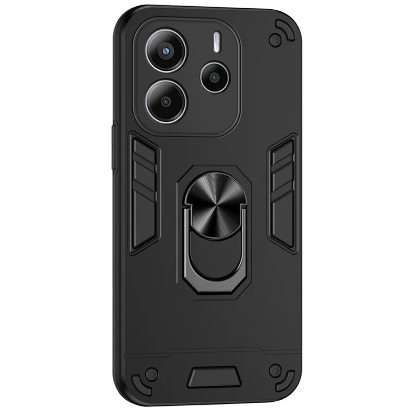 For Xiaomi Redmi Note 14 4G (164.84mm) Case PC + TPU Drop Defend Phone Cover with Ring Kickstand - Black-Cellmalls