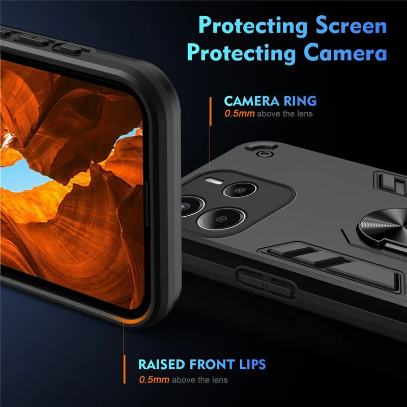 For Xiaomi Redmi Note 14 4G (164.84mm) Case PC + TPU Drop Defend Phone Cover with Ring Kickstand - Black-Cellmalls