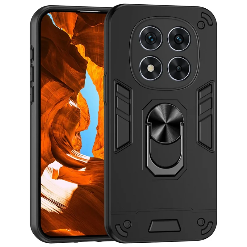For Xiaomi Redmi Note 14 Pro 5G / Poco X7 5G Case PC+TPU Drop Defend Phone Cover with Ring Kickstand - Black-Cellmalls