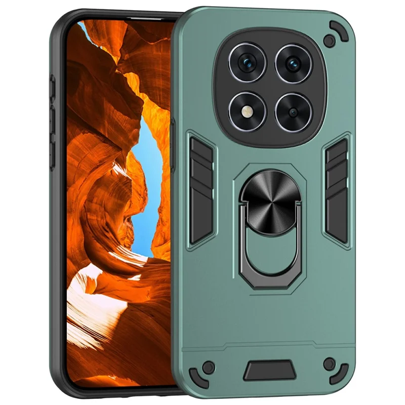 For Xiaomi Redmi Note 14 Pro 5G / Poco X7 5G Case PC+TPU Drop Defend Phone Cover with Ring Kickstand - Black-Cellmalls