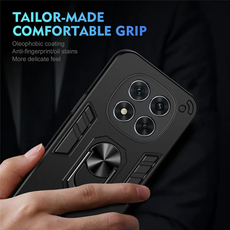 For Xiaomi Redmi Note 14 Pro 5G / Poco X7 5G Case PC+TPU Drop Defend Phone Cover with Ring Kickstand - Black-Cellmalls