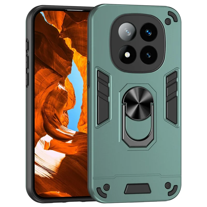 For Xiaomi Redmi Note 14 Pro+ 5G Case PC+TPU Drop Defend Phone Cover with Ring Kickstand - Black-Cellmalls