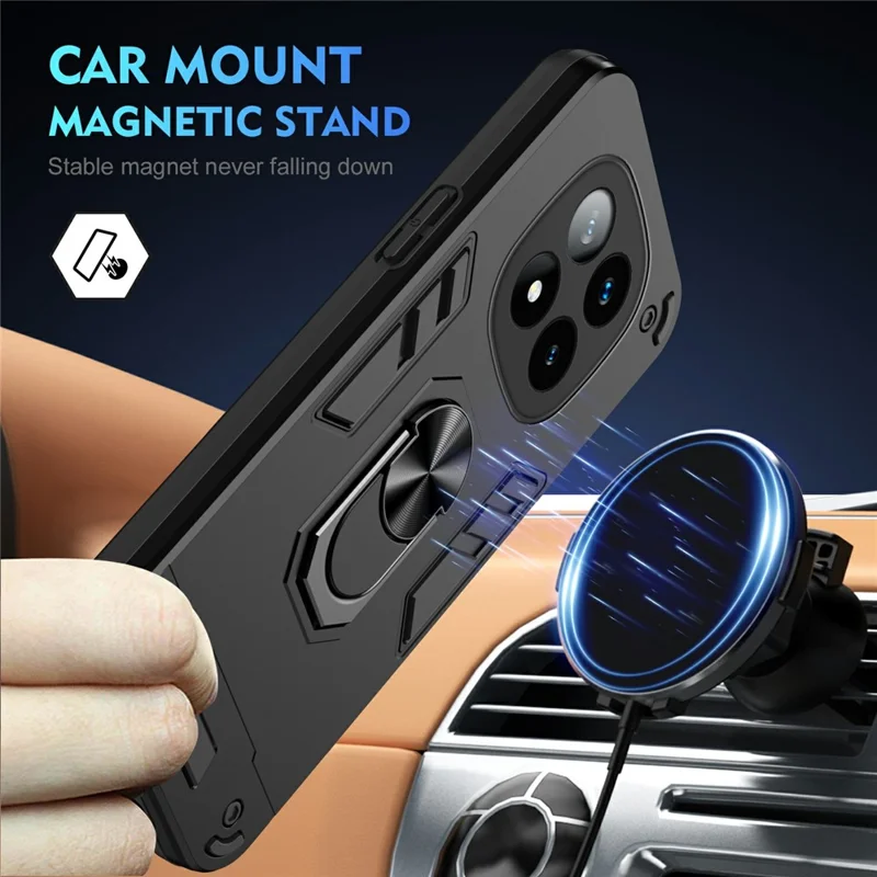 For Xiaomi Redmi Note 14 Pro+ 5G Case PC+TPU Drop Defend Phone Cover with Ring Kickstand - Black-Cellmalls