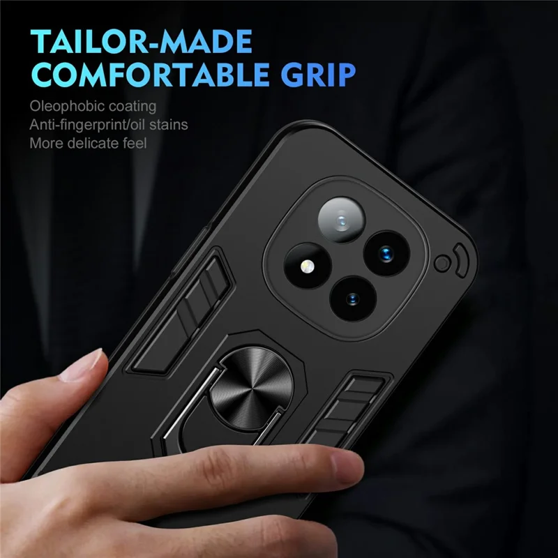 For Xiaomi Redmi Note 14 Pro+ 5G Case PC+TPU Drop Defend Phone Cover with Ring Kickstand - Black-Cellmalls