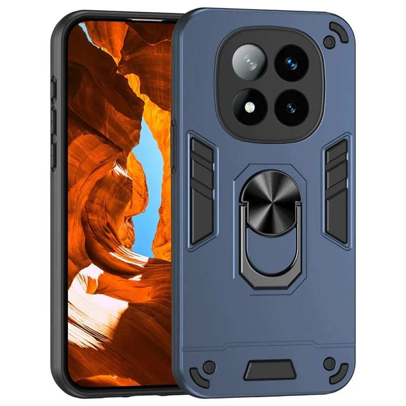 For Xiaomi Redmi Note 14 Pro+ 5G Case PC+TPU Drop Defend Phone Cover with Ring Kickstand - Black-Cellmalls