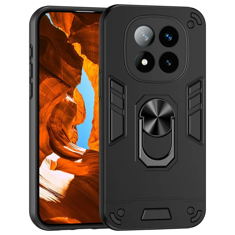 For Xiaomi Redmi Note 14 Pro+ 5G Case PC+TPU Drop Defend Phone Cover with Ring Kickstand - Black-Cellmalls