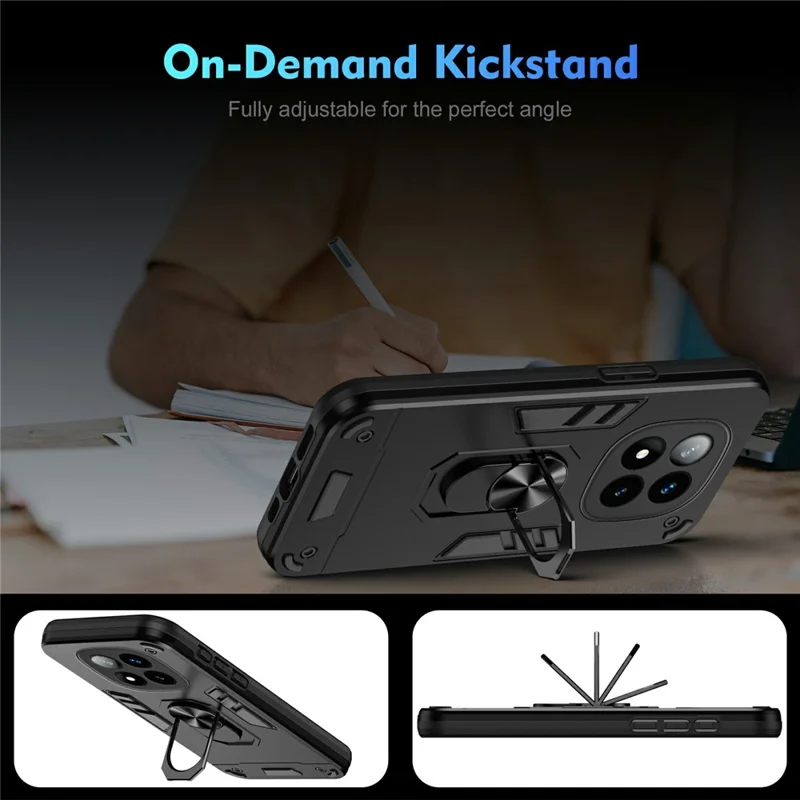 For Xiaomi Redmi Note 14 Pro+ 5G Case PC+TPU Drop Defend Phone Cover with Ring Kickstand - Black-Cellmalls