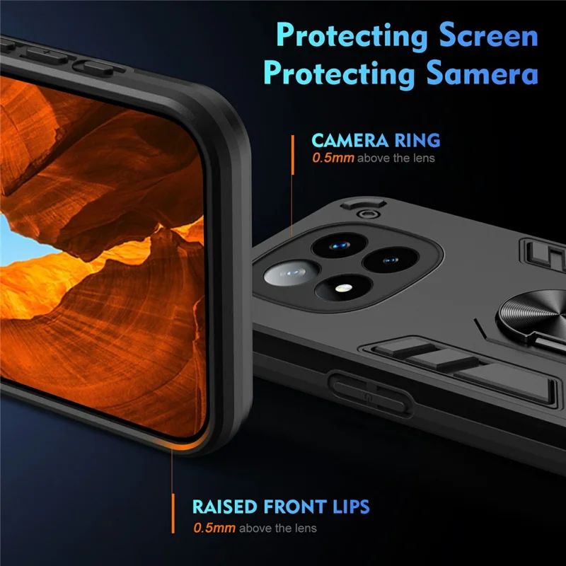 For Xiaomi Redmi Note 14 Pro+ 5G Case PC+TPU Drop Defend Phone Cover with Ring Kickstand - Black-Cellmalls