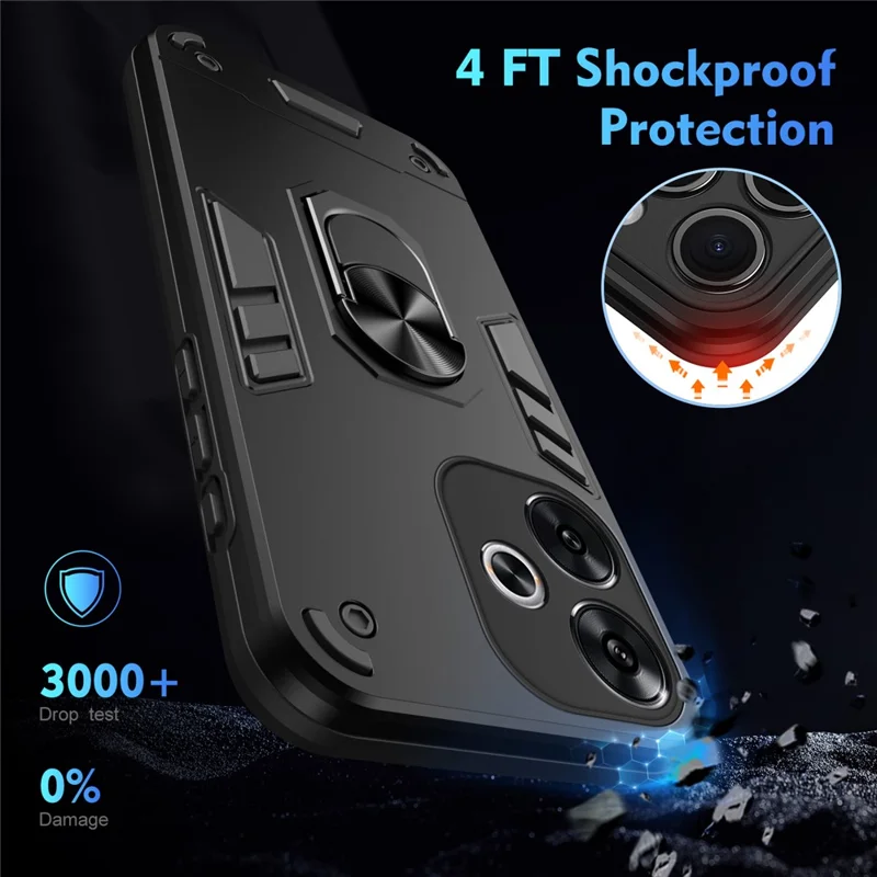 For Xiaomi Redmi Turbo 3 5G / Poco F6 5G Case Rotating Kickstand PC+TPU Phone Cover - Black-Cellmalls
