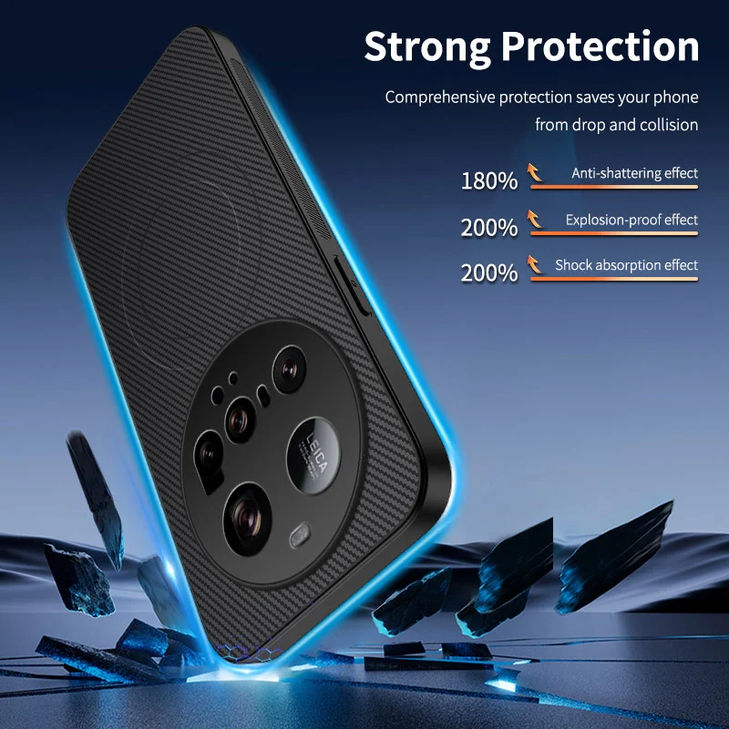 For Xiaomi 15 Ultra Case Compatible with MagSafe WANLONFENG TQ Series Carbon Fiber Texture PC TPU Phone Cover - Black-Cellmalls