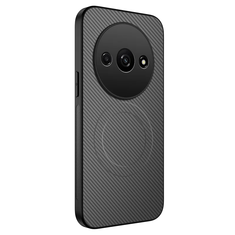 For Xiaomi Redmi A3 4G Case Compatible with MagSafe WANLONFENG TQ Series Carbon Fiber Texture PC TPU Phone Cover - Black-Cellmalls
