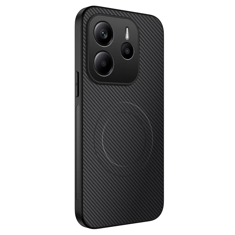 For Xiaomi Redmi Note 14 5G Case Compatible with MagSafe WANLONFENG TQ Series Carbon Fiber Texture PC TPU Phone Cover - Black-Cellmalls