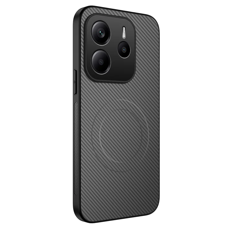 For Xiaomi Redmi Note 14 5G Case Compatible with MagSafe WANLONFENG TQ Series Carbon Fiber Texture PC TPU Phone Cover - Black-Cellmalls