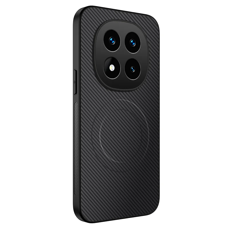 For Xiaomi Redmi Note 14 Pro+ 5G Case Compatible with MagSafe WANLONFENG TQ Series Carbon Fiber Texture PC TPU Phone Cover - Black-Cellmalls