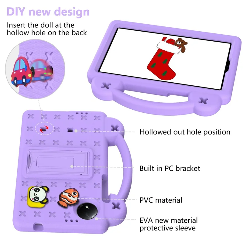 For Xiaomi Redmi Pad SE 4G 8.7 inch Case Kids Cartoon EVA Tablet Kickstand Cover - Purple-Cellmalls