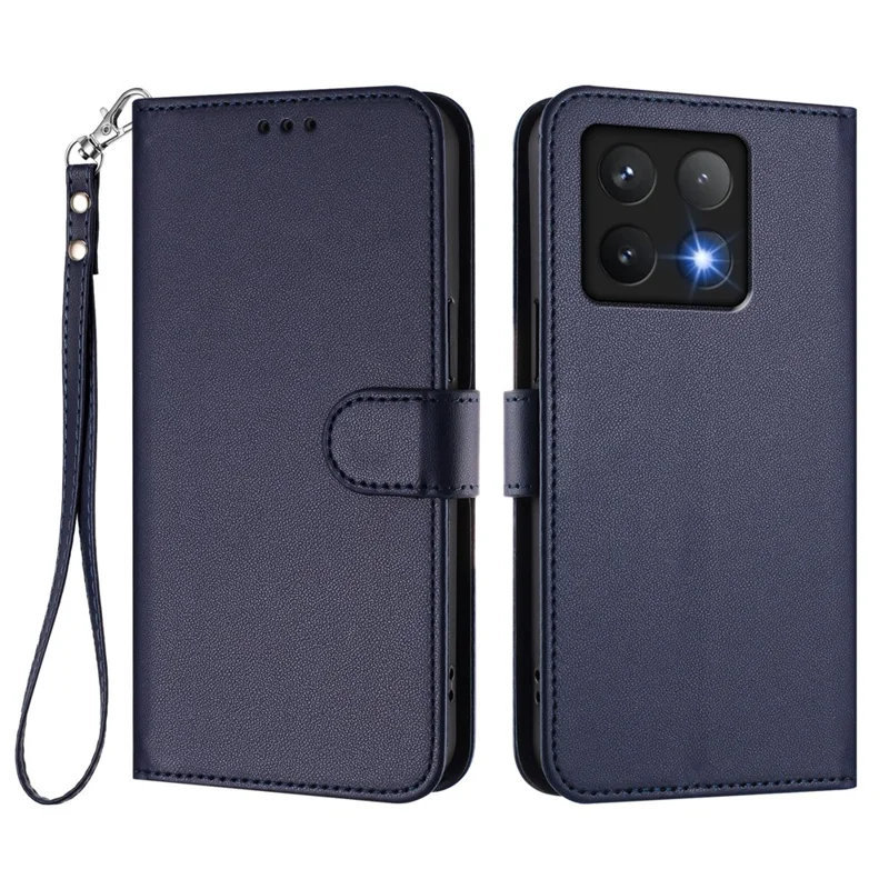 For Xiaomi 14T Leather Case Wallet Stand Phone Cover with Wrist Strap - Black-Cellmalls