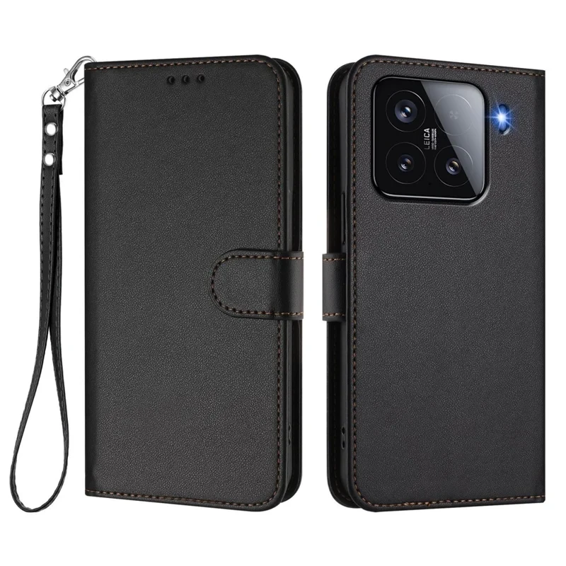 For Xiaomi 15 Leather Case Wallet Stand Phone Cover with Wrist Strap - Black-Cellmalls