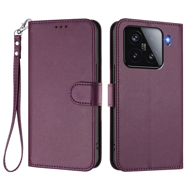 For Xiaomi 15 Leather Case Wallet Stand Phone Cover with Wrist Strap - Black-Cellmalls