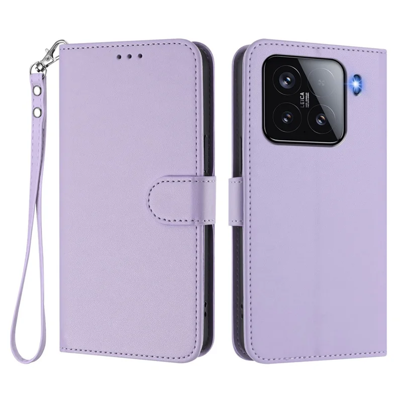 For Xiaomi 15 Leather Case Wallet Stand Phone Cover with Wrist Strap - Black-Cellmalls