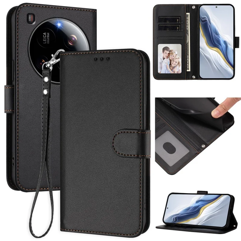 For Xiaomi 15 Ultra Leather Case Wallet Stand Phone Cover with Wrist Strap - Black-Cellmalls