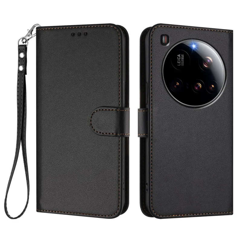 For Xiaomi 15 Ultra Leather Case Wallet Stand Phone Cover with Wrist Strap - Black-Cellmalls